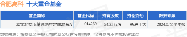 10月8日合肥高科涨24.13%，嘉实北交所精选两年定期混合A基金重仓该股