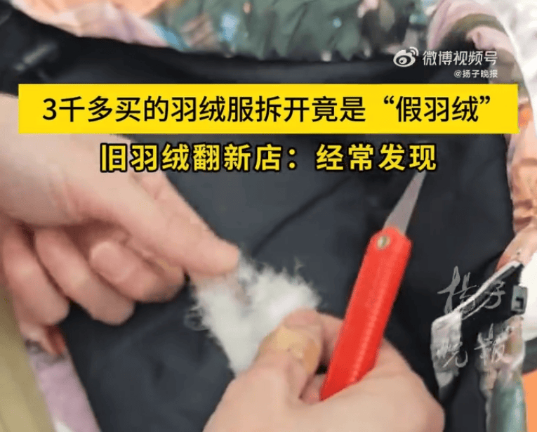 羽绒服爆大雷！3000多元买的羽绒服拆开全是飞丝！许多网友剪开了自己的衣服……